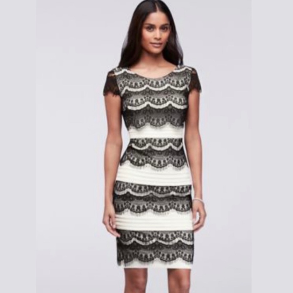 Melrose White Dress with Black Lace Size 14